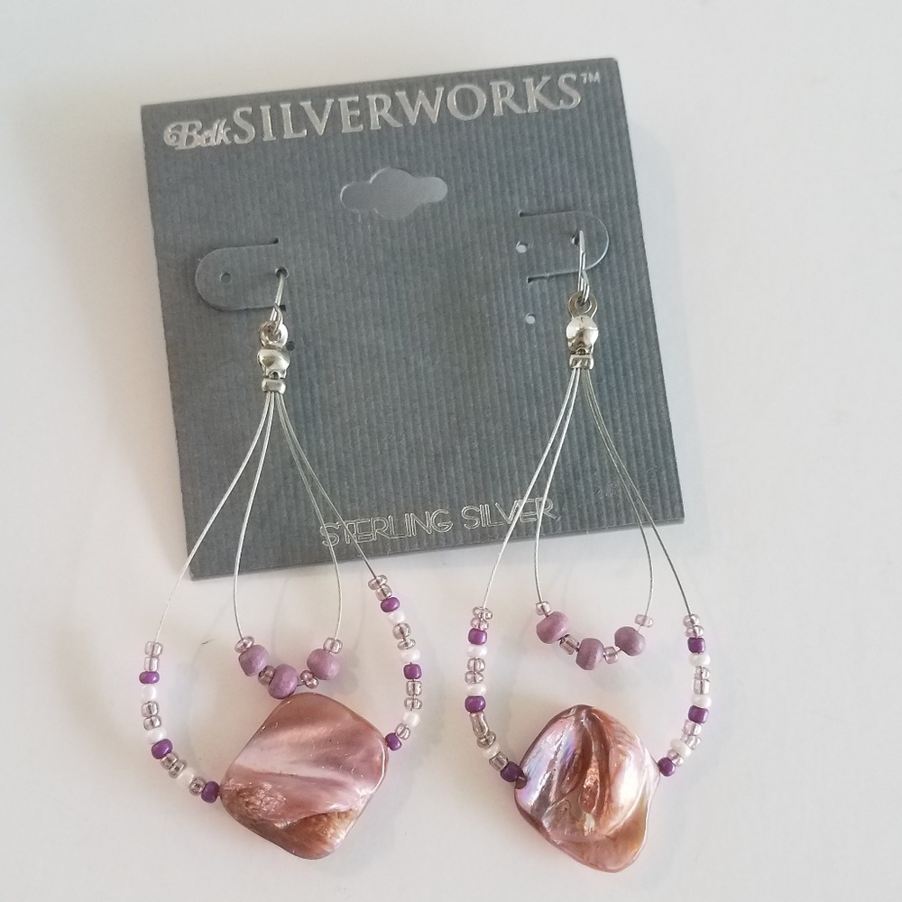 Abalone Purple Creams Silver Earrings